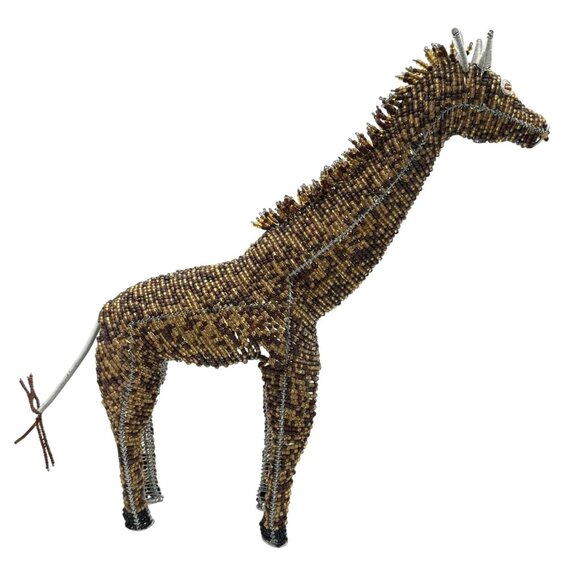 Tall Glass Beaded Giraffe Figure from Grassroots Beadworx Handmade Haiti 16 x 15 - Picture 4 of 7